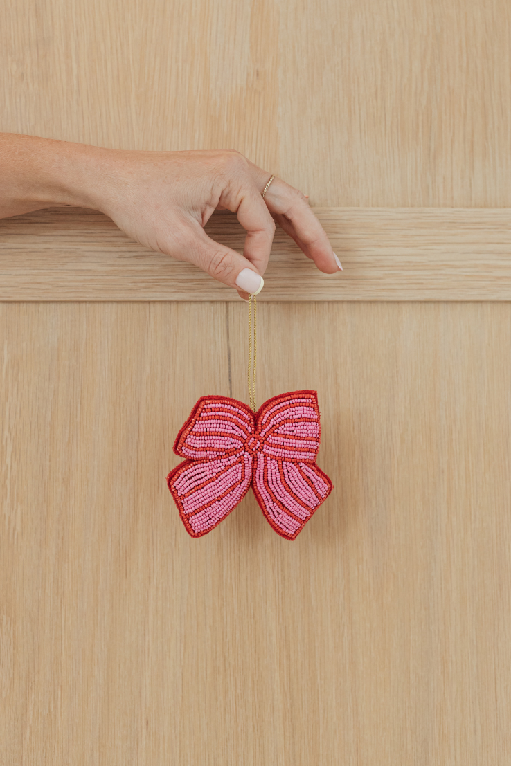 Pink Bow Beaded Hanging Ornament