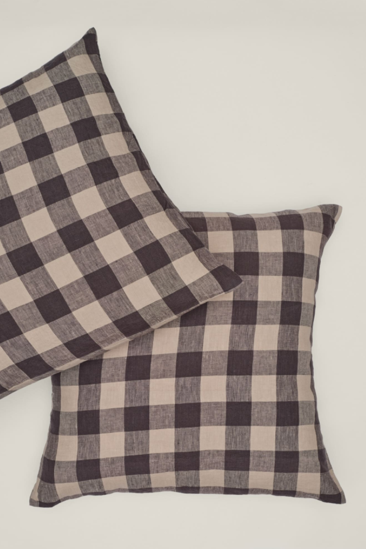 Linen European Pillowcase Set, natural check