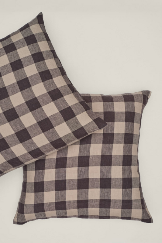 Linen European Pillowcase Set, natural check