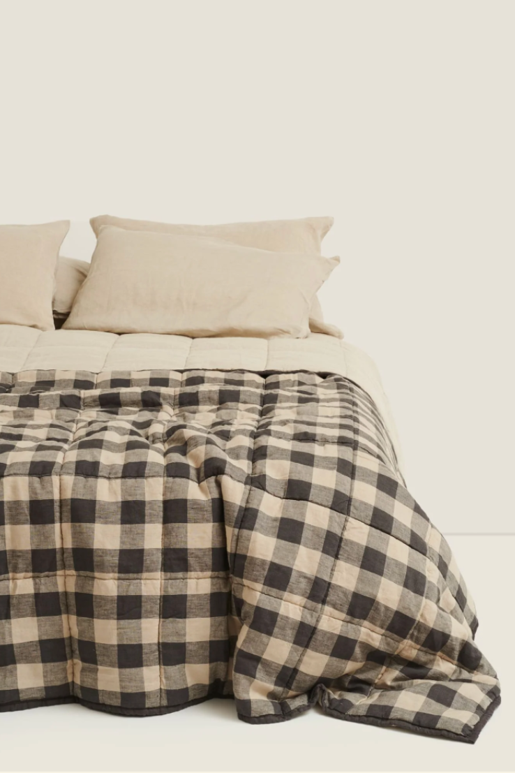 French Linen Double-Sided Quilt, natural check