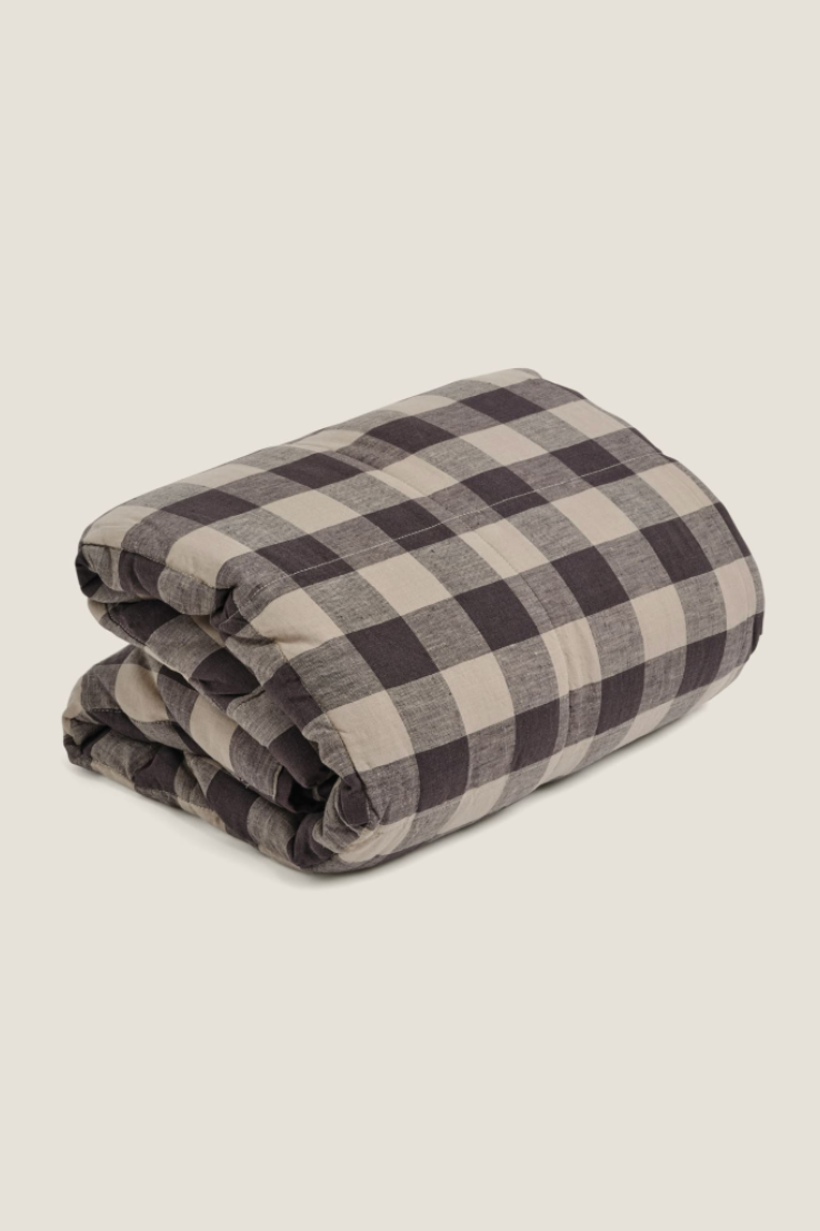 French Linen Double-Sided Quilt, natural check