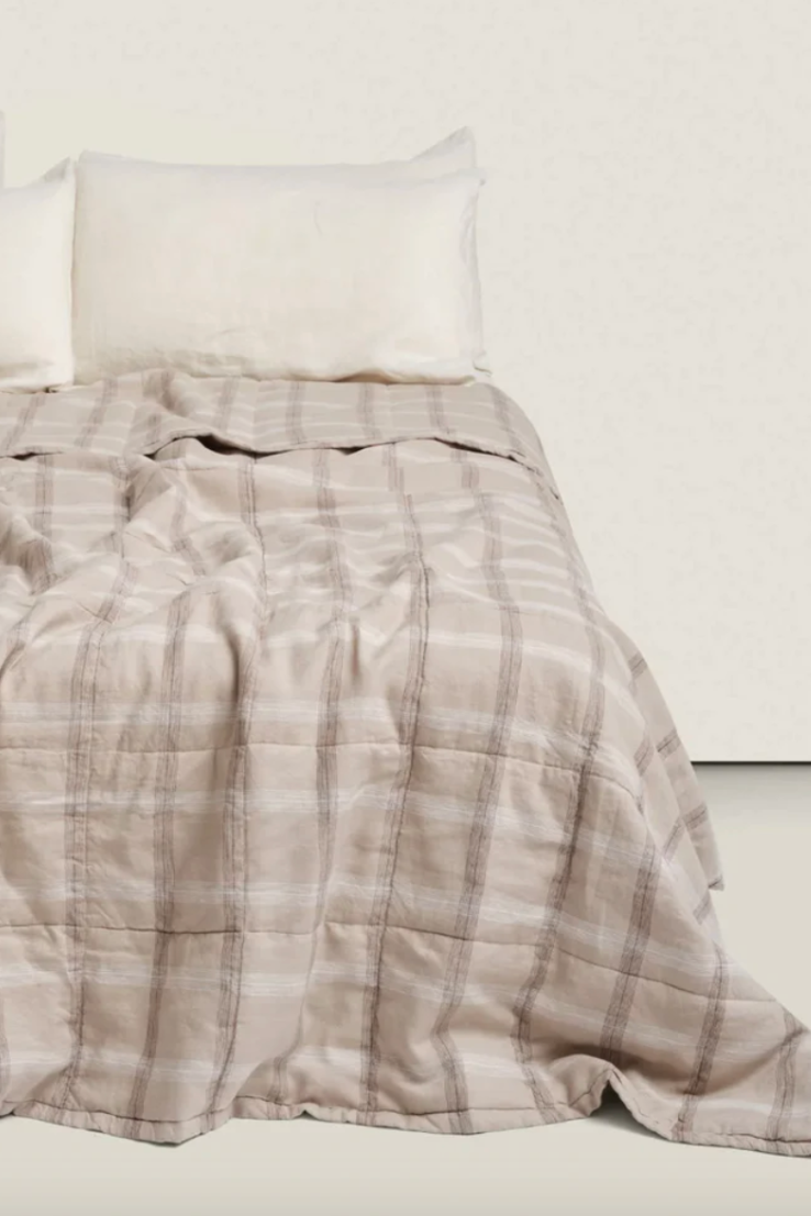 French Linen Double-Sided Quilt, natural plaid