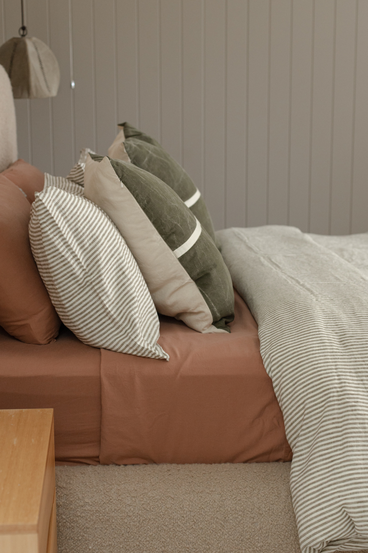 100% Linen Pillowcase Set, Olive Stripes