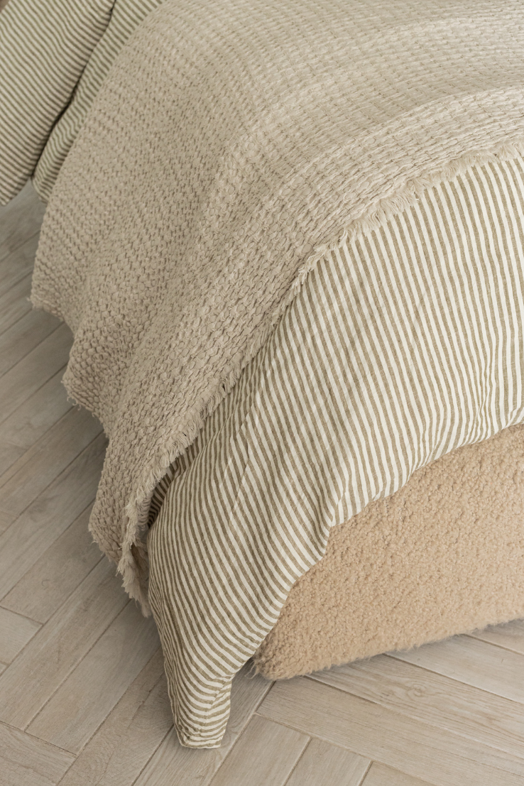 Olive Stripes 100% Linen Quilt Cover