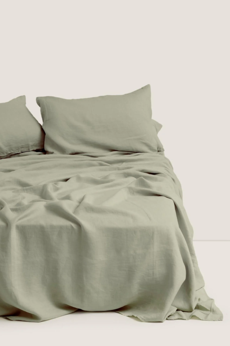 100% Linen Sheets, sage