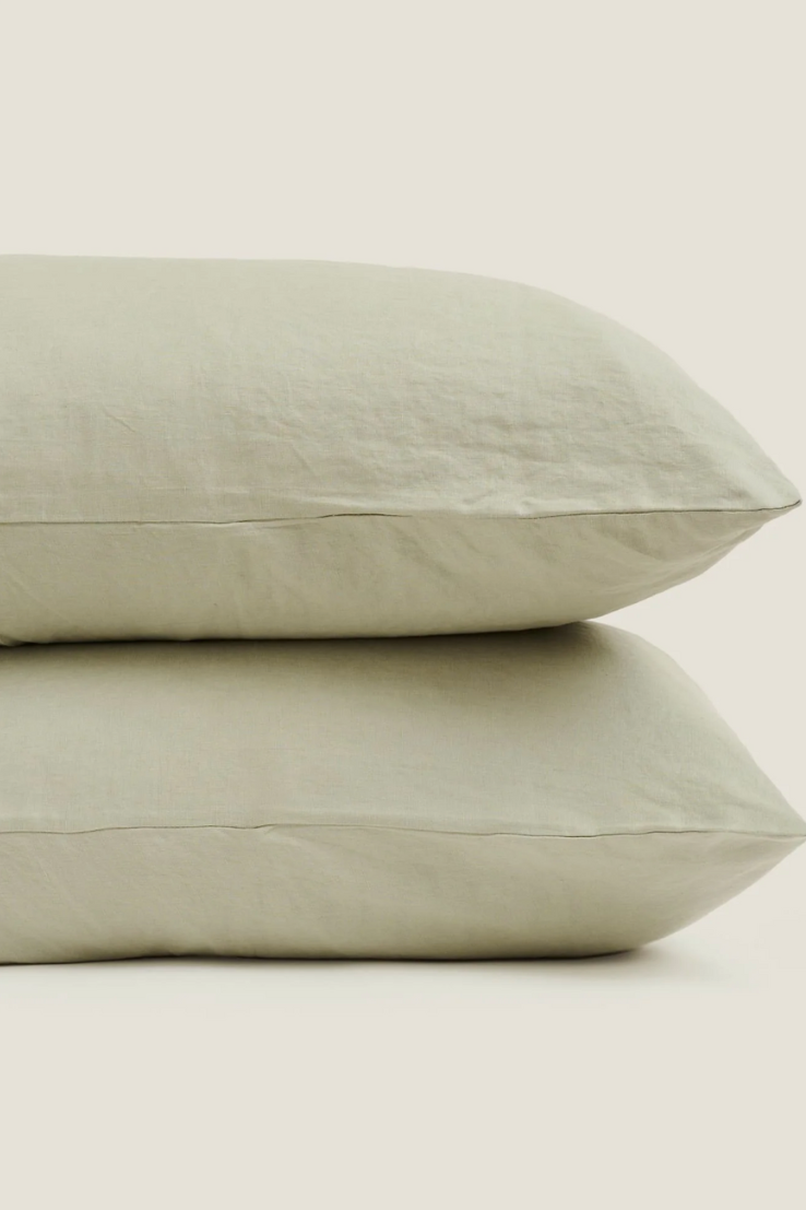 100% Linen Pillowcase Set, sage