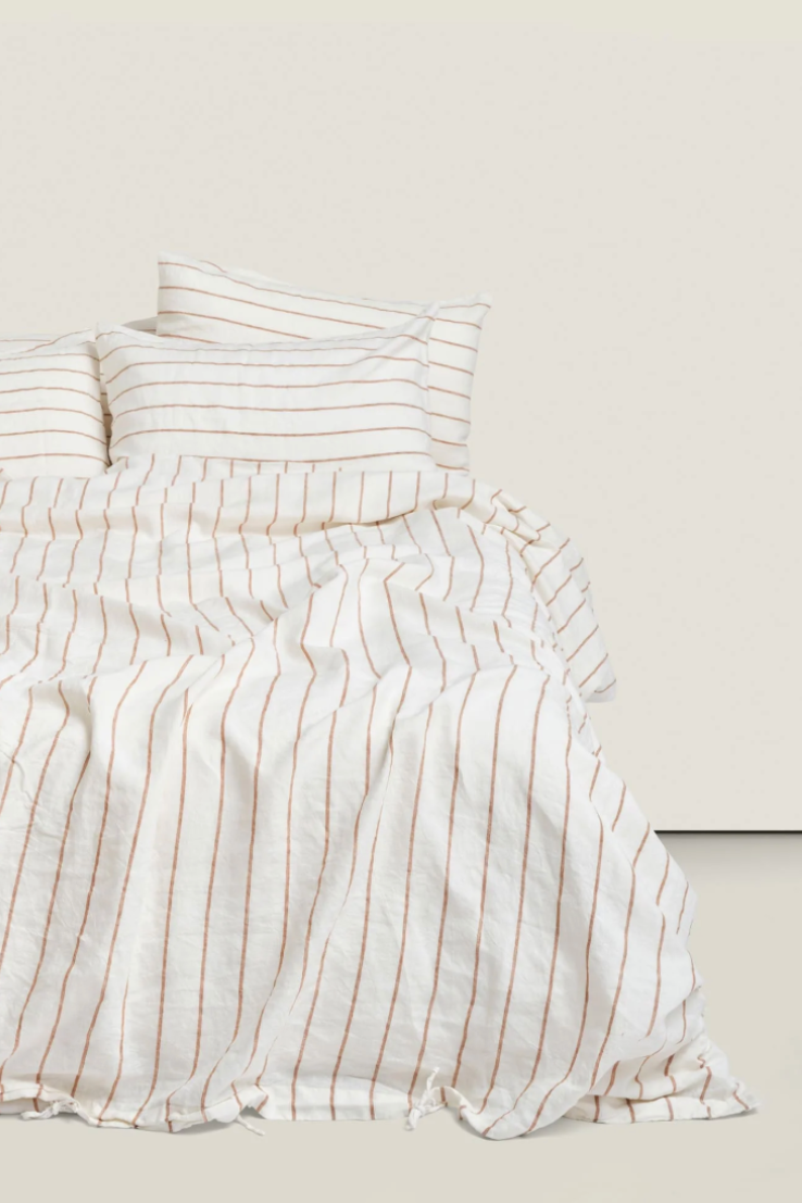 Tobacco Stripes 100% Linen Quilt Cover