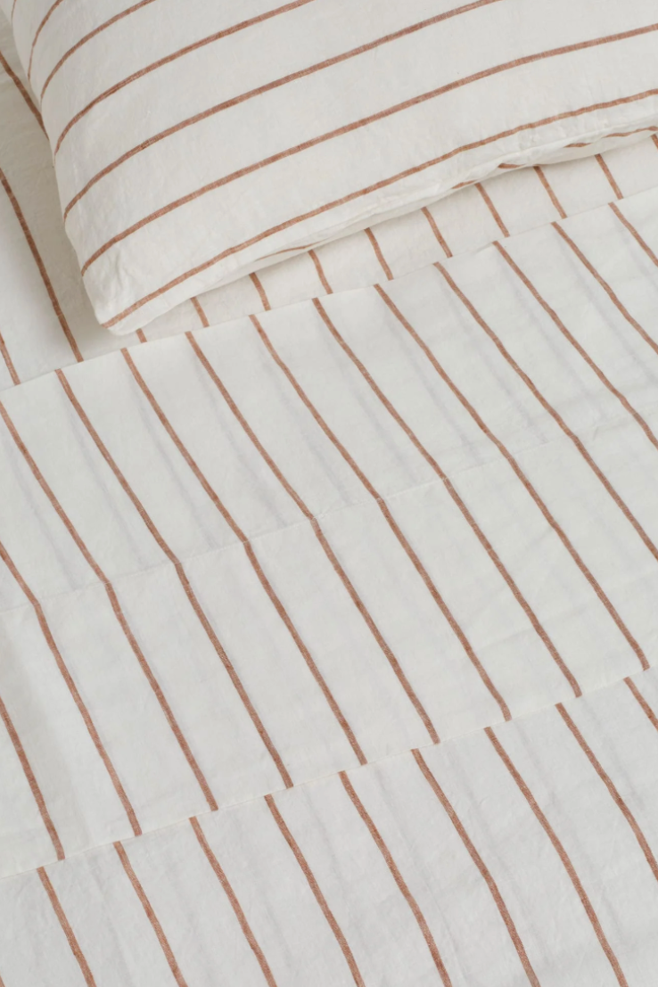 Tobacco Stripes 100% Linen Quilt Cover