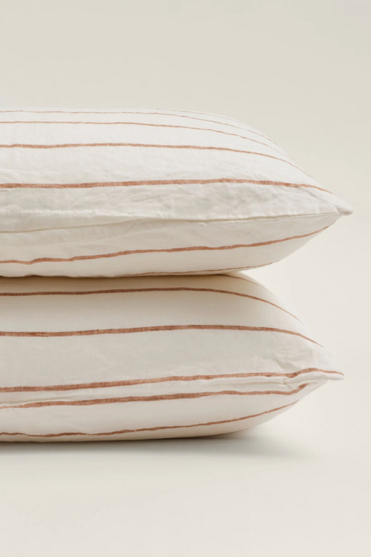 100% Linen Pillowcase Set, tobacco stripes