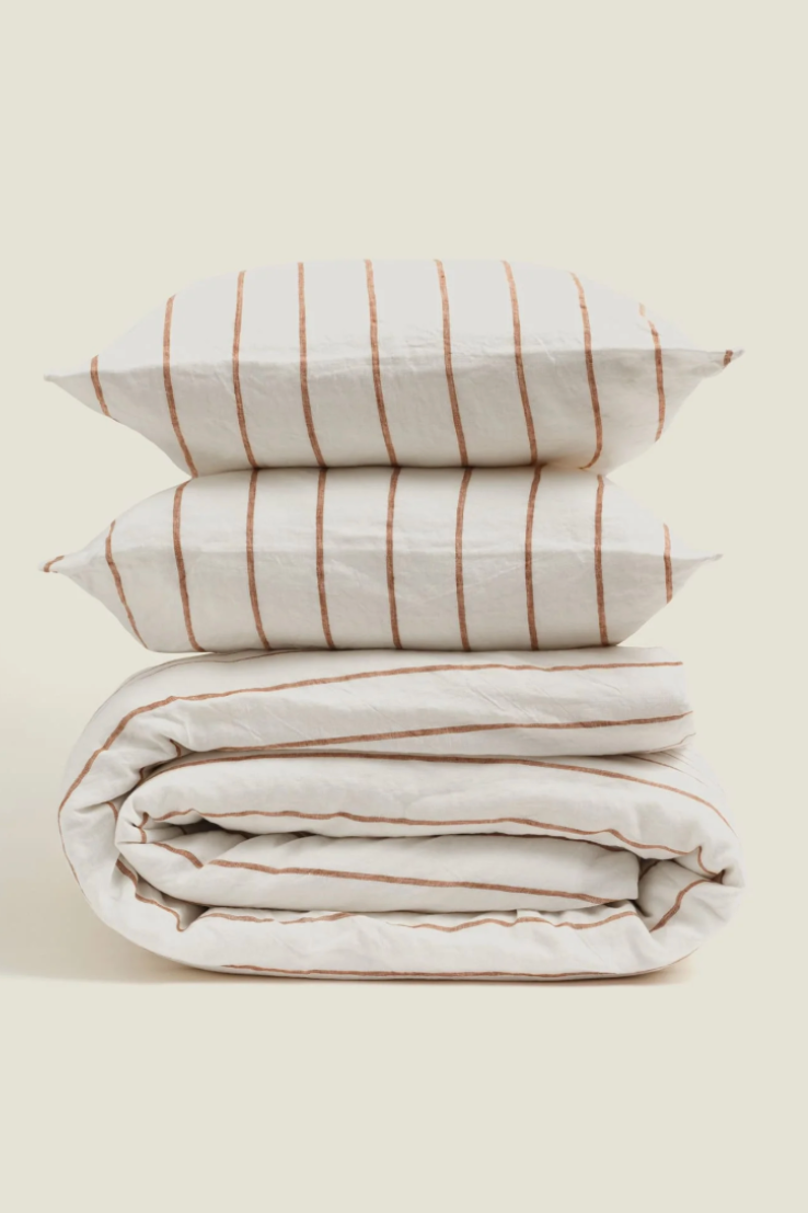 100% Linen Pillowcase Set, tobacco stripes