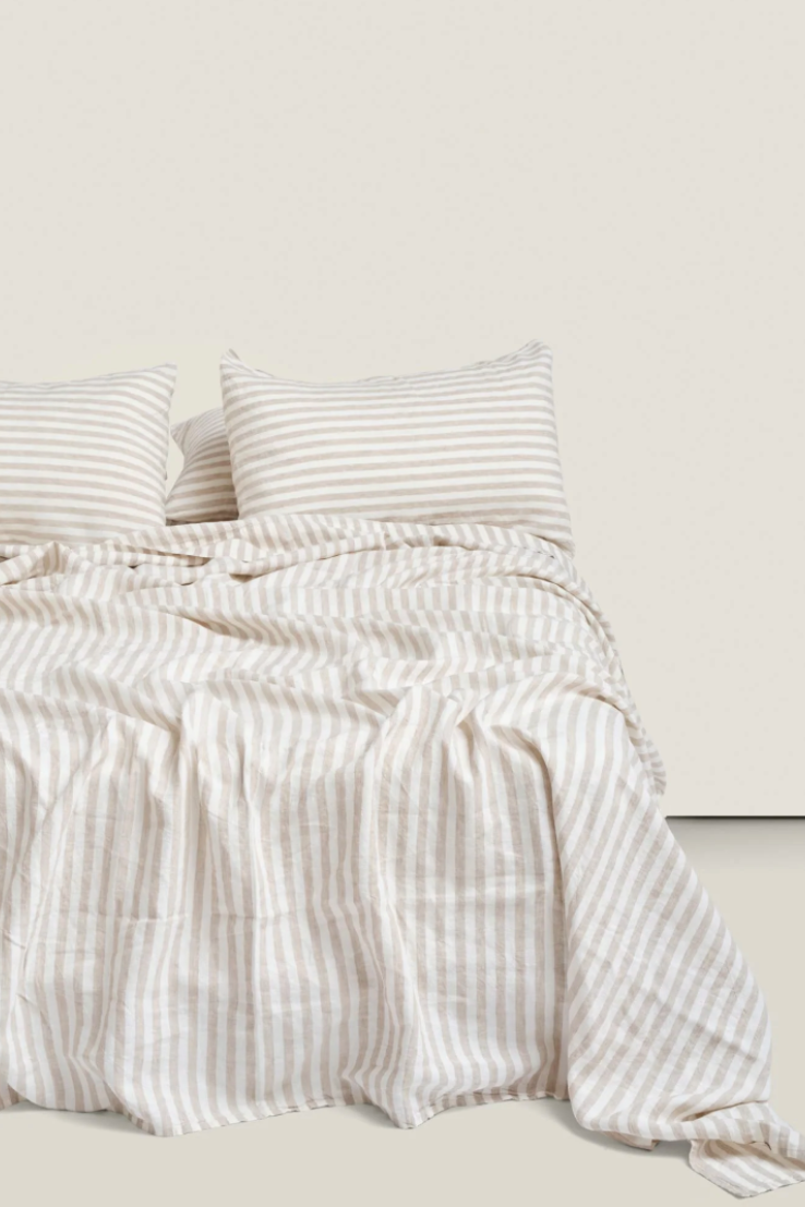 100% Linen Sheets, wide natural stripes