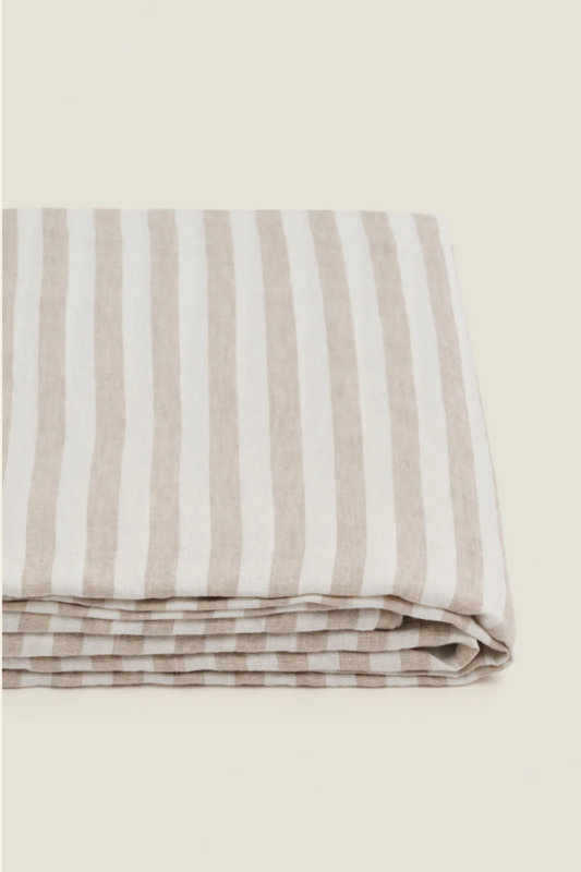 100% Linen Sheets, wide natural stripes