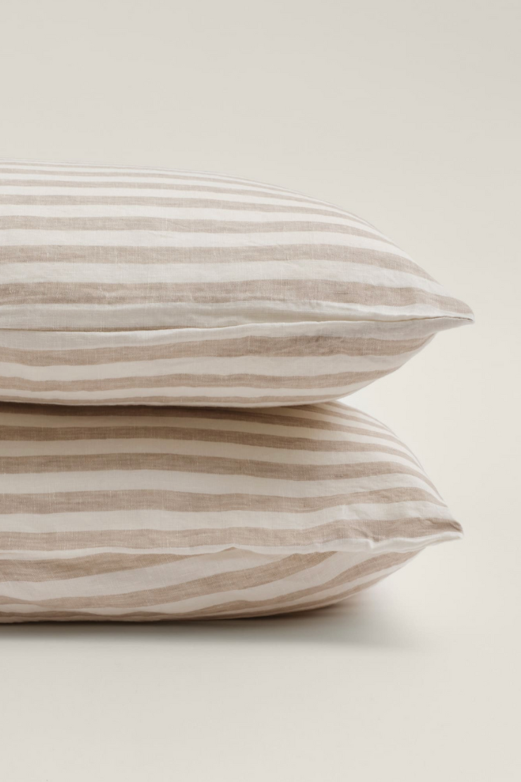 100% Linen Pillowcase Set, wide natural stripes