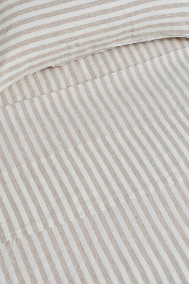 100% Linen Pillowcase Set, wide natural stripes