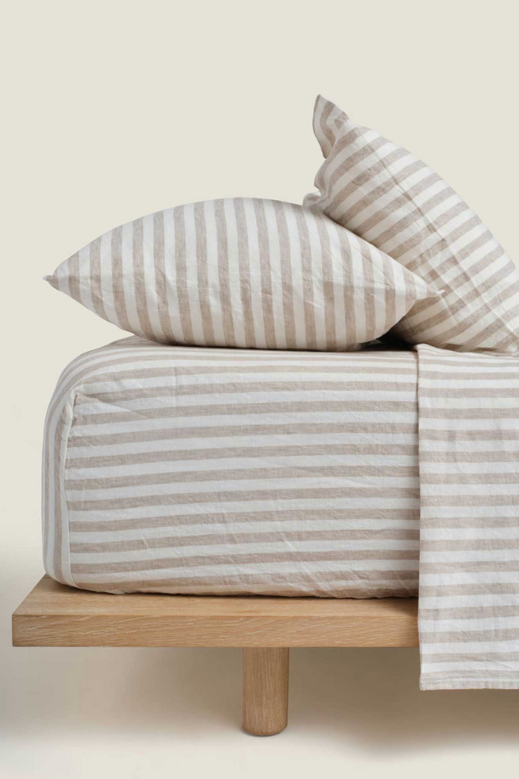 100% Linen Pillowcase Set, wide natural stripes