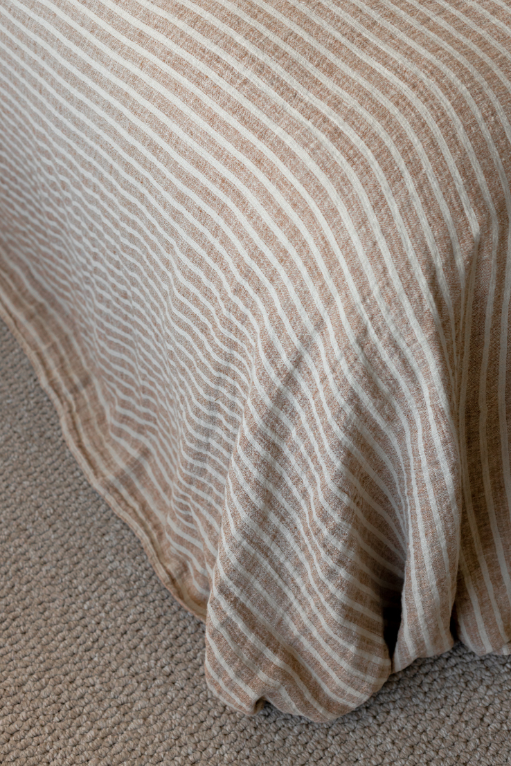 Toffee Stripe Pure Linen Bedcover