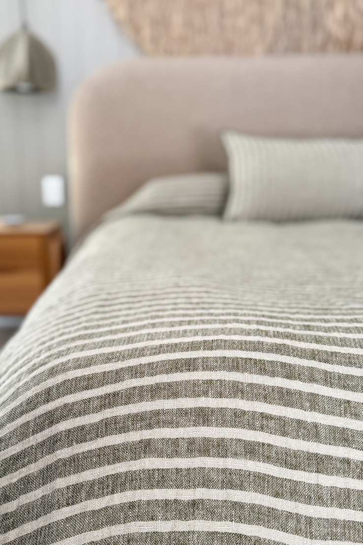 Khaki Stripe Pure Linen Lumbar Cushion