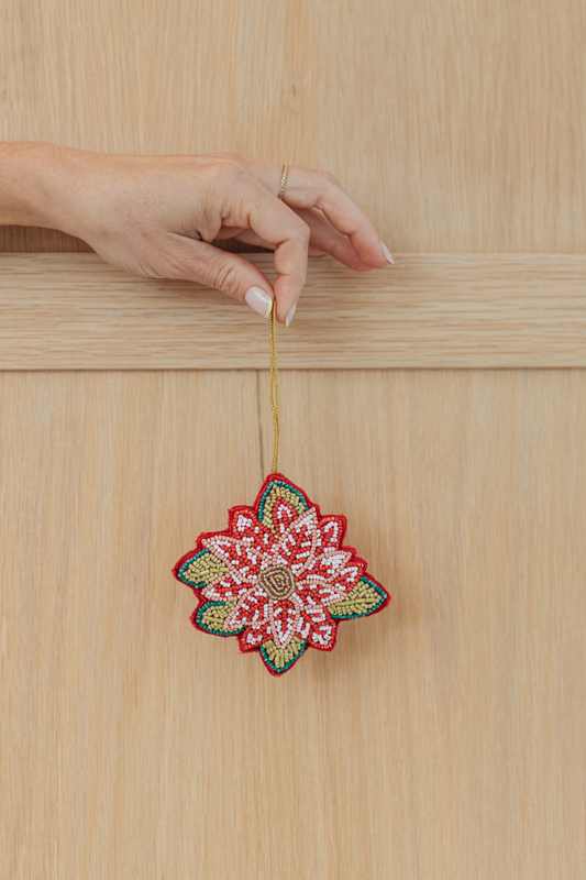Poinsettia Beaded Hanging Ornament