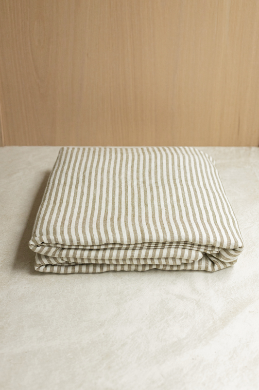 Olive Stripes 100% Linen Quilt Cover