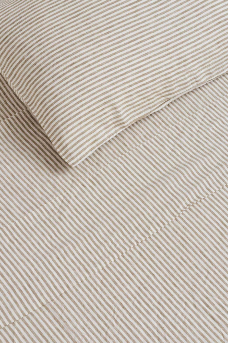100% Linen Pillowcase Set, Olive Stripes