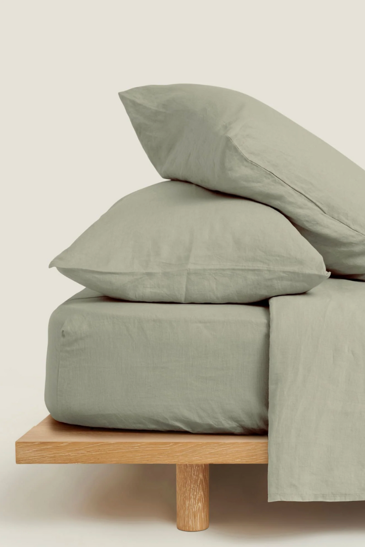 100% Linen Sheets, sage