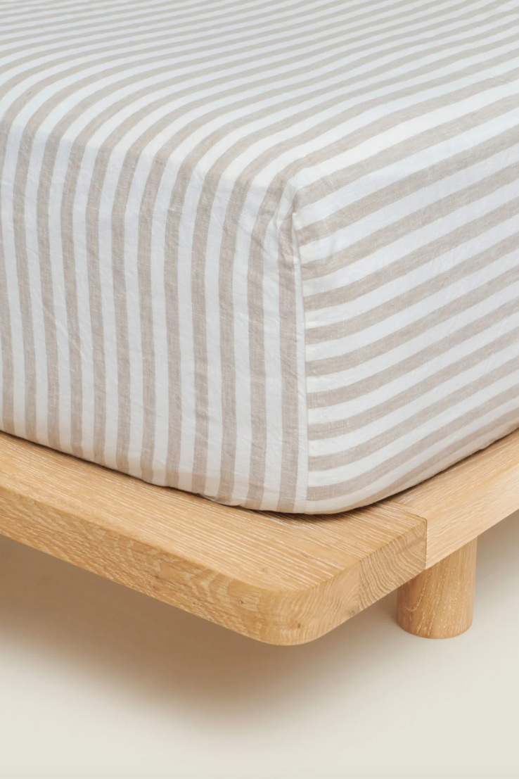 100% Linen Sheets, wide natural stripes