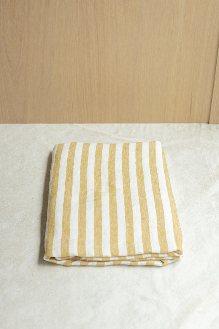 100% French Linen Tablecloth, Yellow Stripes