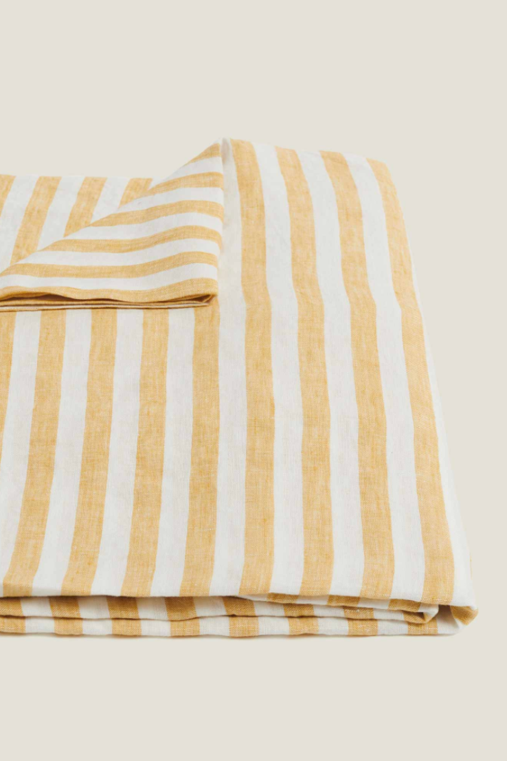 100% French Linen Tablecloth, Yellow Stripes