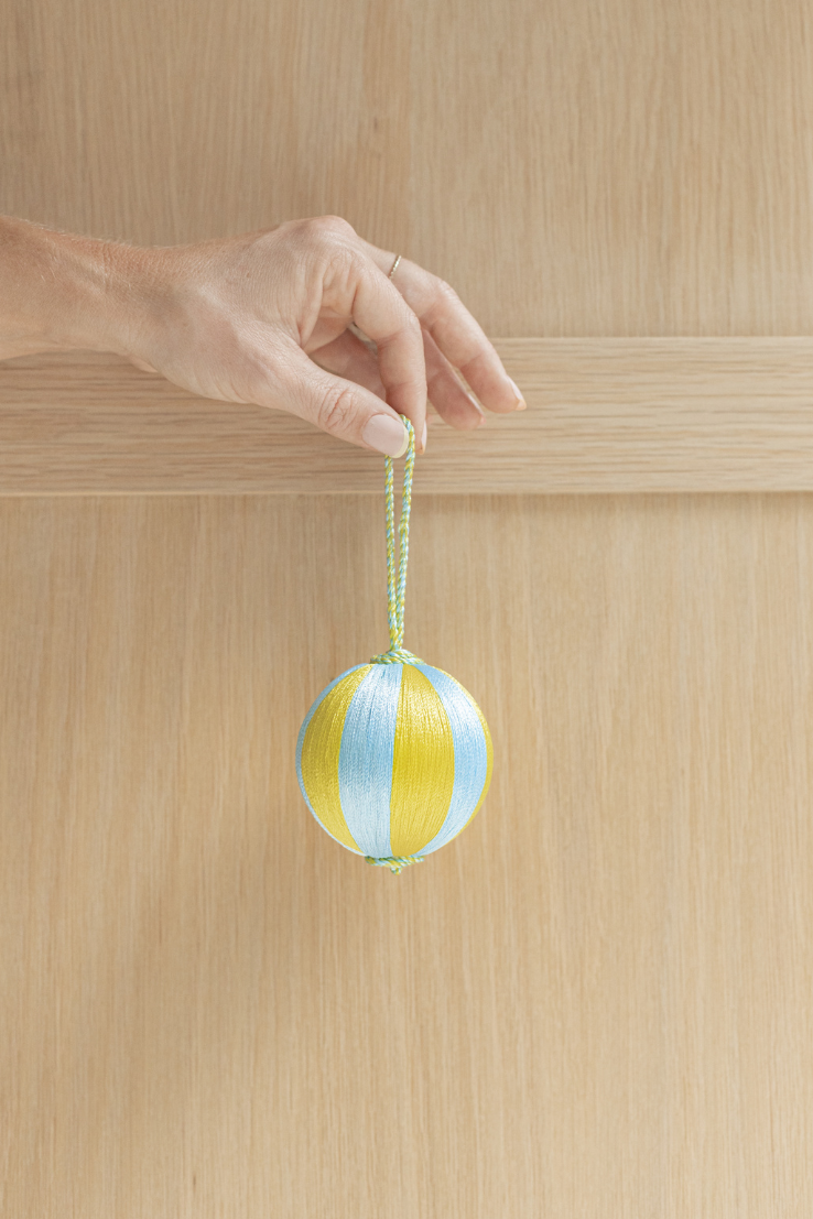Silk Stripe Bauble, Blue & Yellow