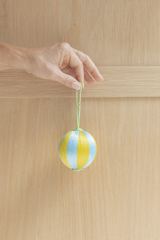 Silk Stripe Bauble, Blue & Yellow