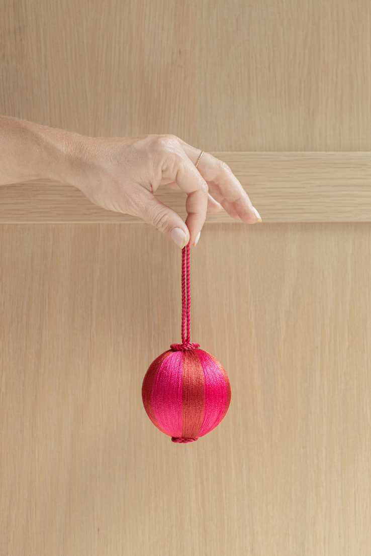 Silk Stripe Bauble, Red & Pink