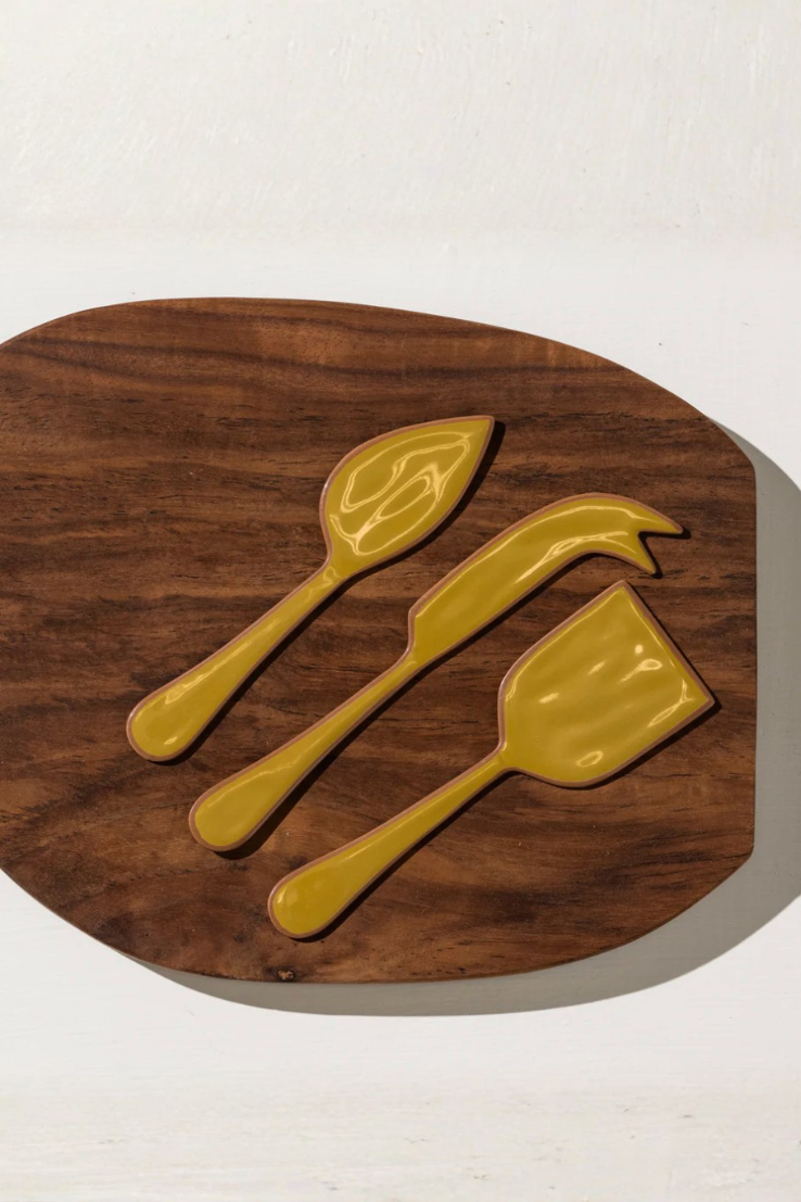 Enamel Cheese Set, Olive