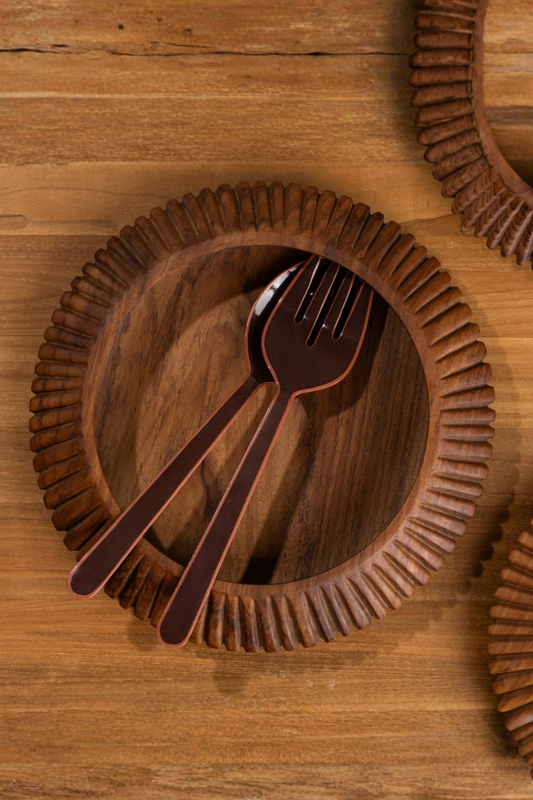 Enamel Salad Servers, Hazelnut