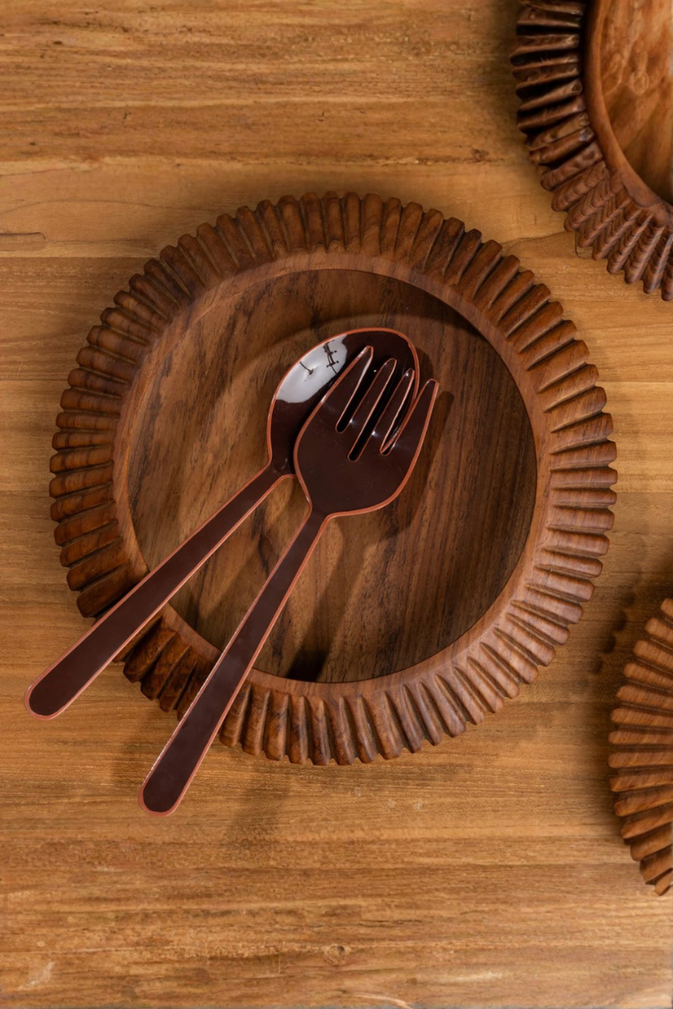 Enamel Salad Servers, Hazelnut