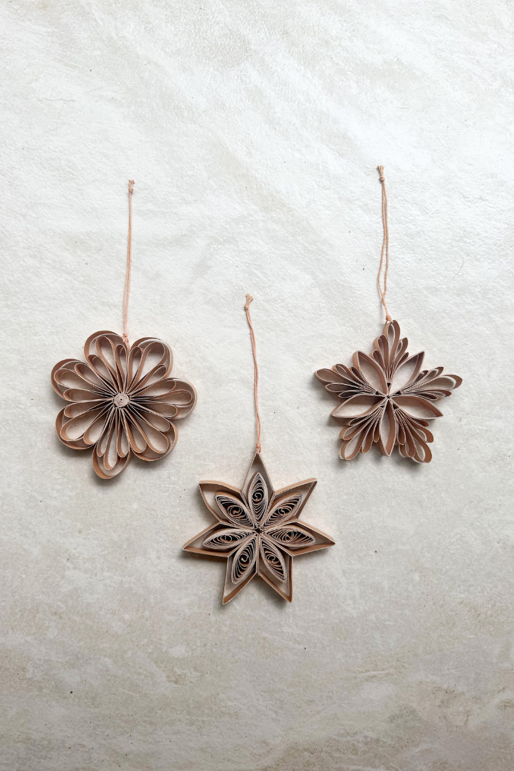 Quilling Star Trio Paper Ornament Set, Flaxseed