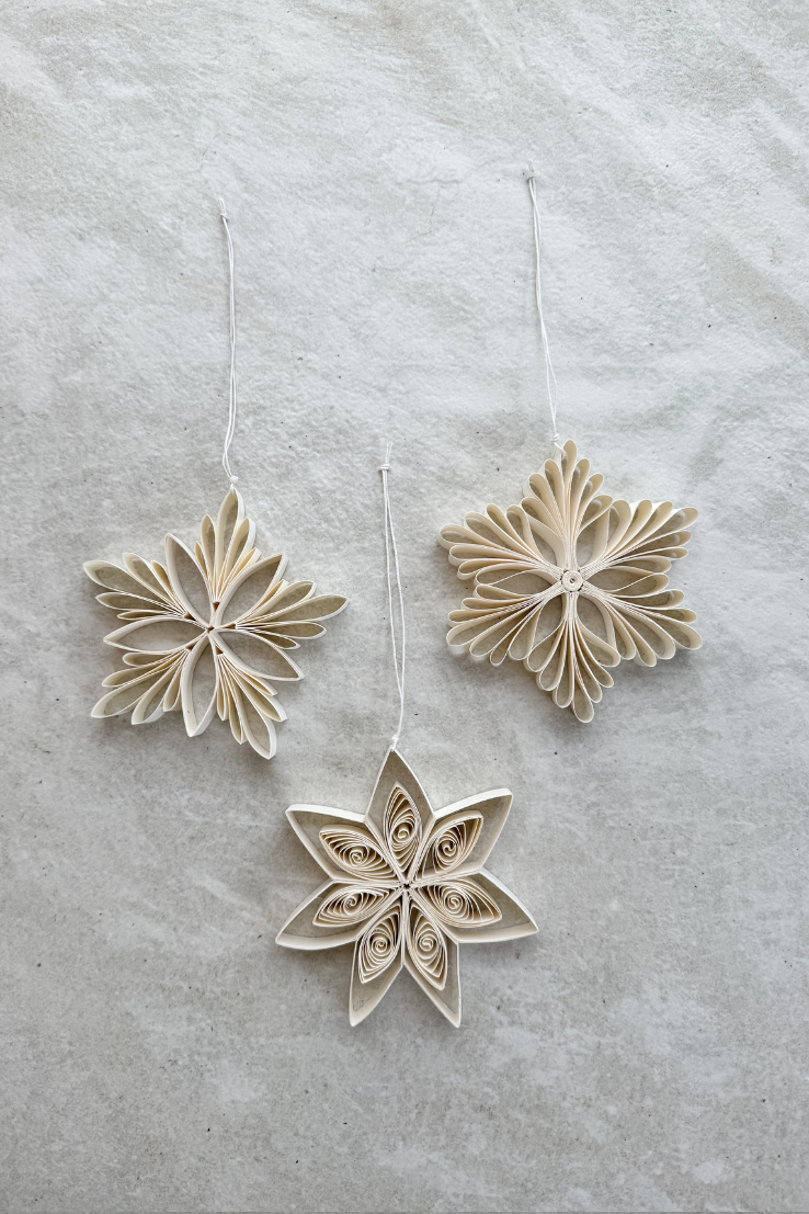 Quilling Star Trio Paper Ornament Set, Off-White