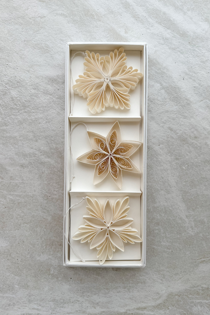 Quilling Star Trio Paper Ornament Set, Off-White