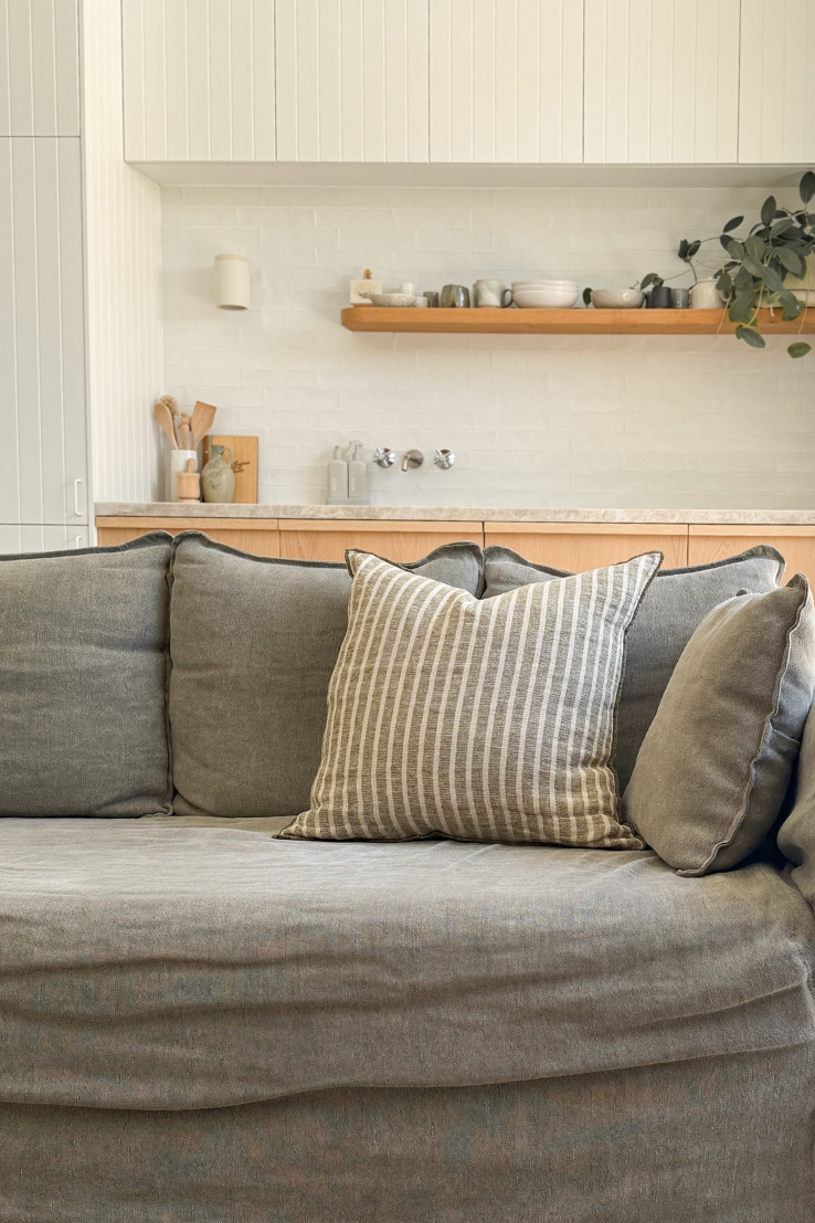Khaki Stripe Pure Linen Cushion