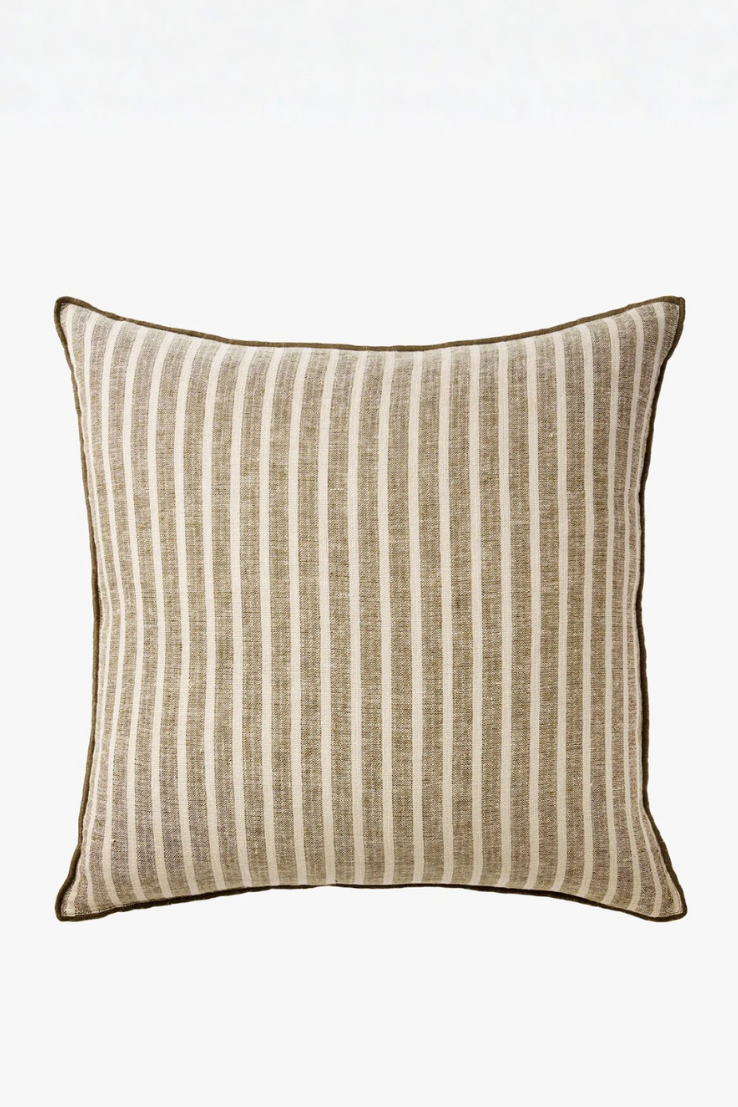 Khaki Stripe Pure Linen Cushion