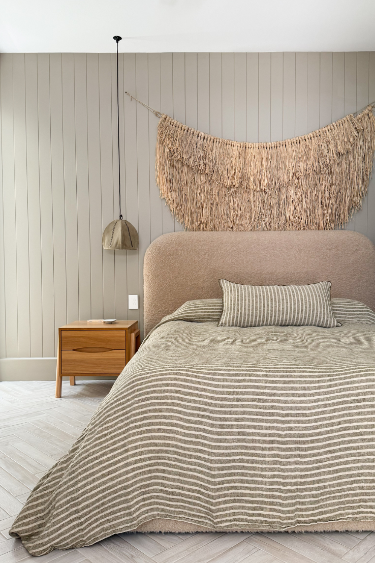 Khaki Stripe Pure Linen Bedcover