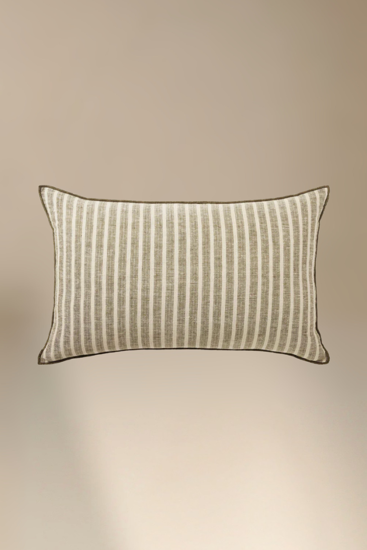 Khaki Stripe Pure Linen Rectangle Cushion