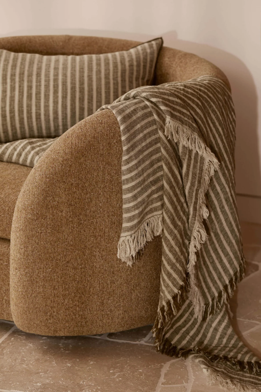 Khaki Stripe Pure Linen Rectangle Cushion