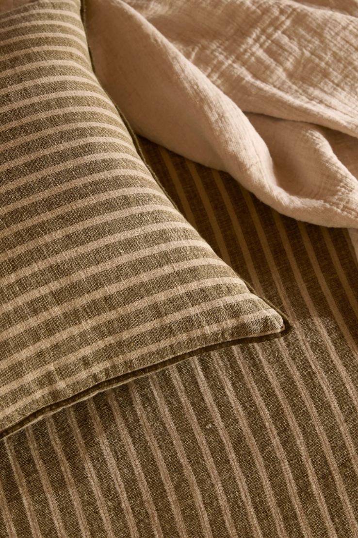 Khaki Stripe Pure Linen Rectangle Cushion