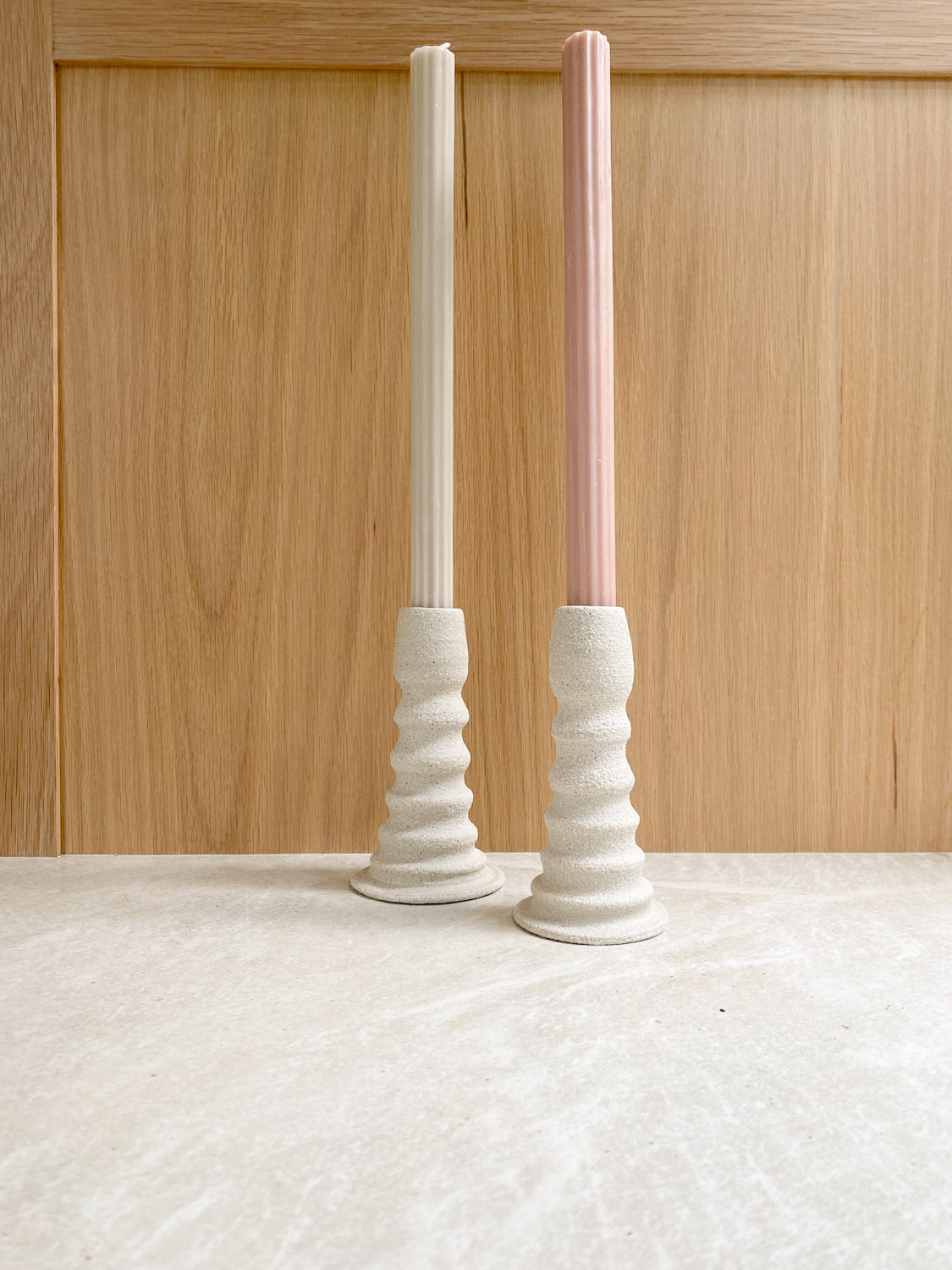 White Candlestick Holder, Tall